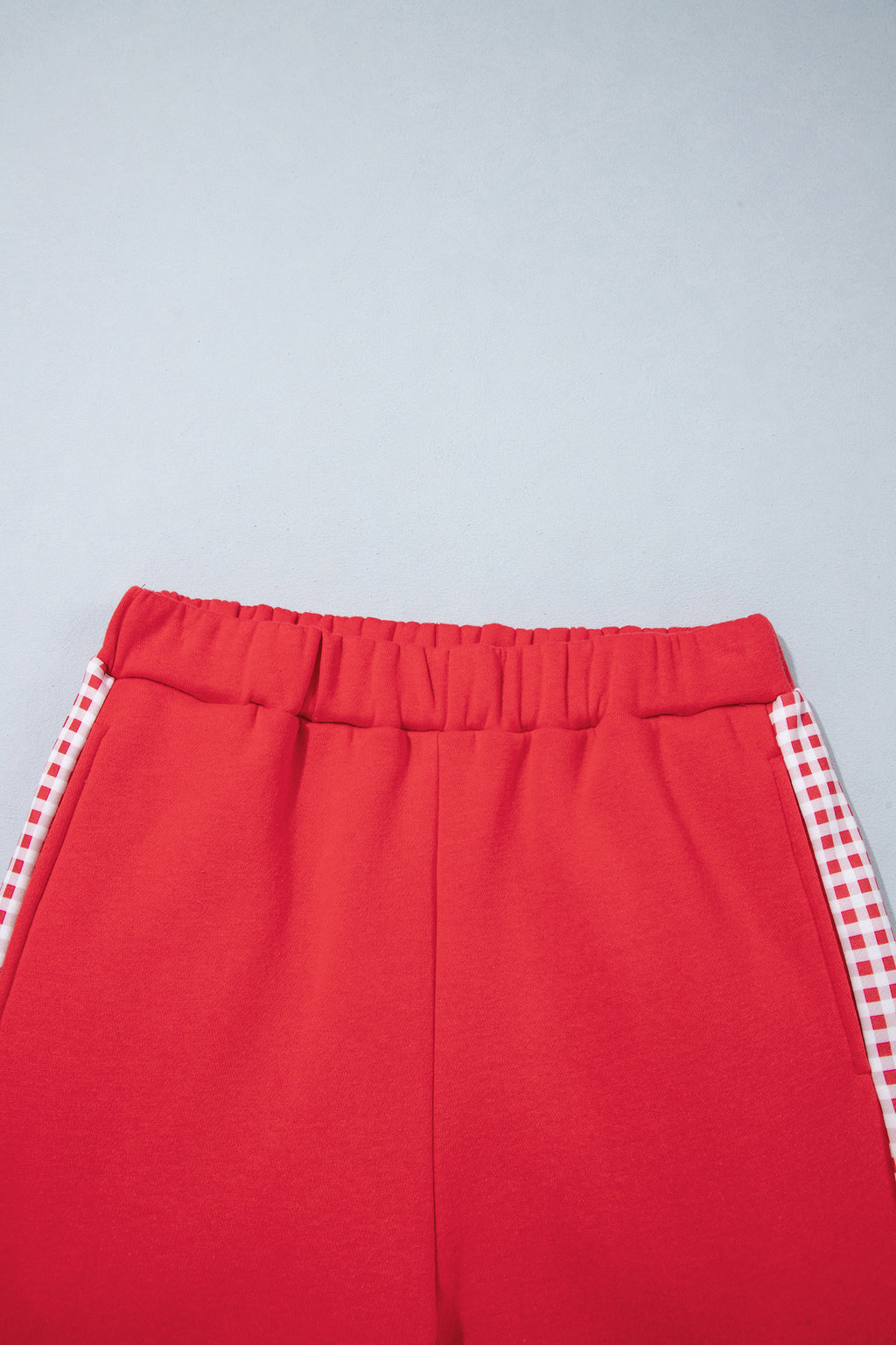 Fiery Red Plaid Contrast Long Sleeve Top And Wide Leg Pants Set