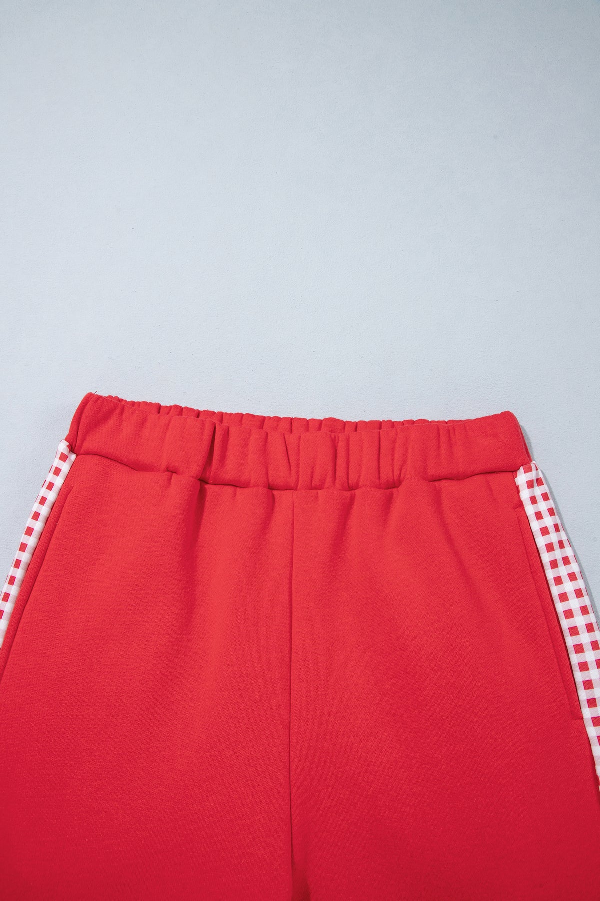 Fiery Red Plaid Contrast Long Sleeve Top And Wide Leg Pants Set