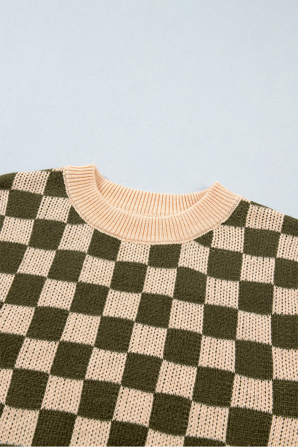 Checker Drop Shoulder Long Sleeve Knit Sweater