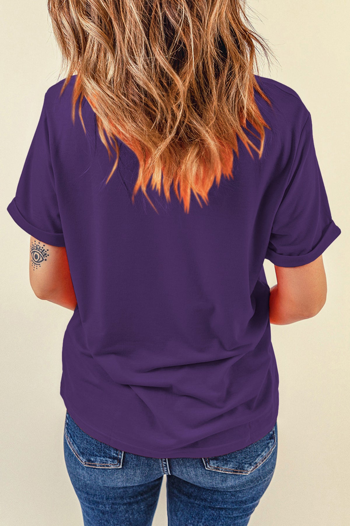 Tillandsia Purple Casual Plain Crew Neck Tee